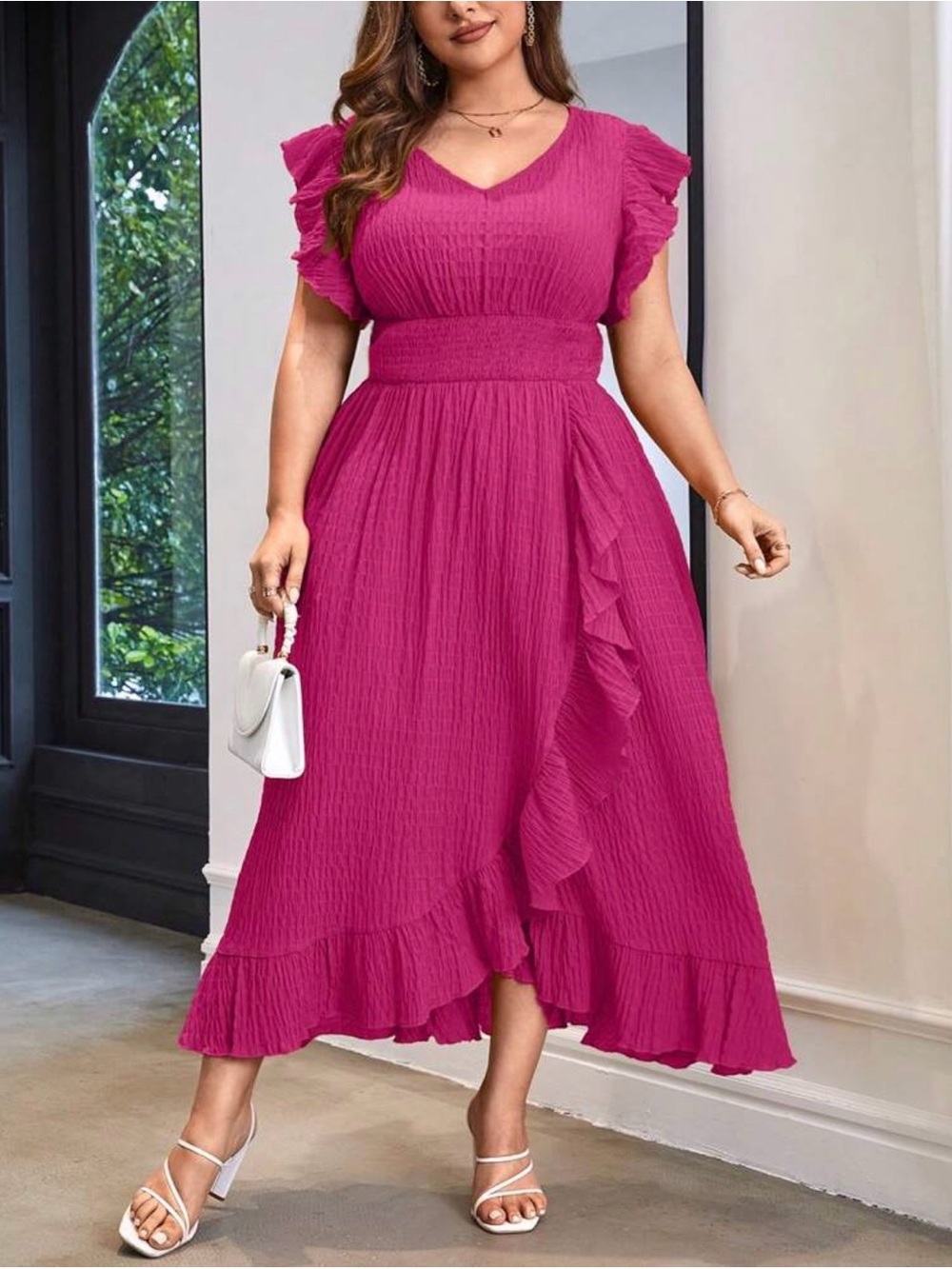 SHEIN Magenta Ruffle Maxi Dress